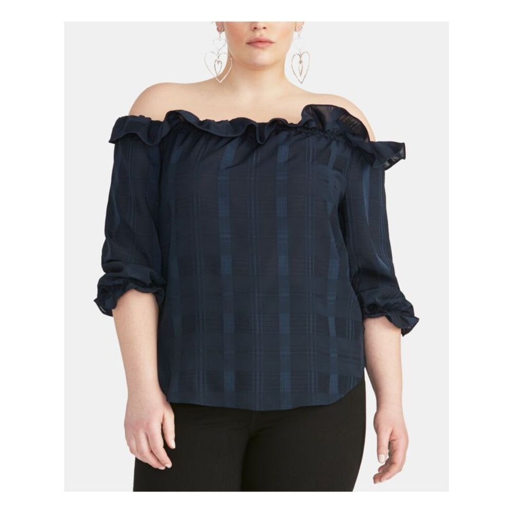 RACHEL RACHEL ROY Womens Navy Partially Lined 3/4 Sleeve Top Plus 0X